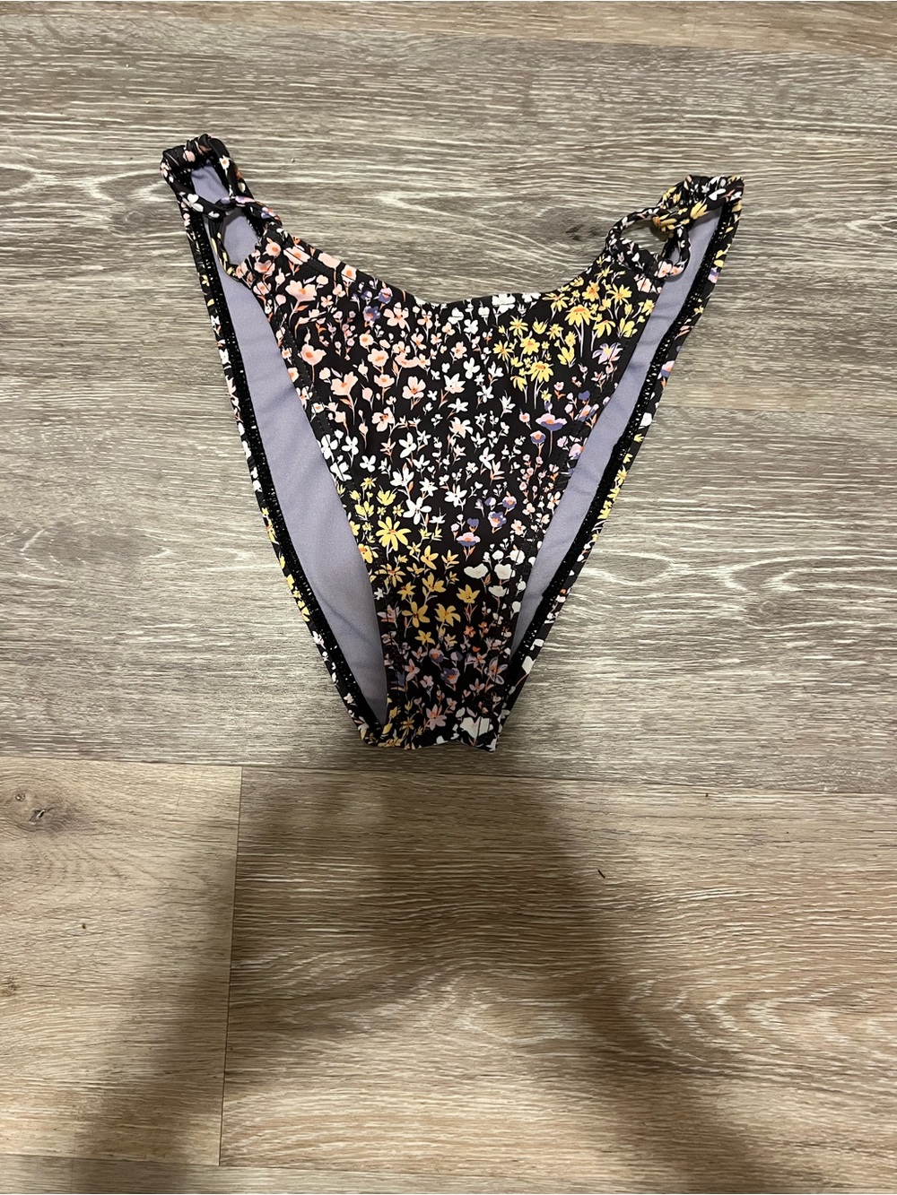 Black Floral High-Cut Bikini Bottom